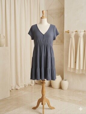 Planet Gold Gray Ribbed T-Shirt Dress | Size 0X